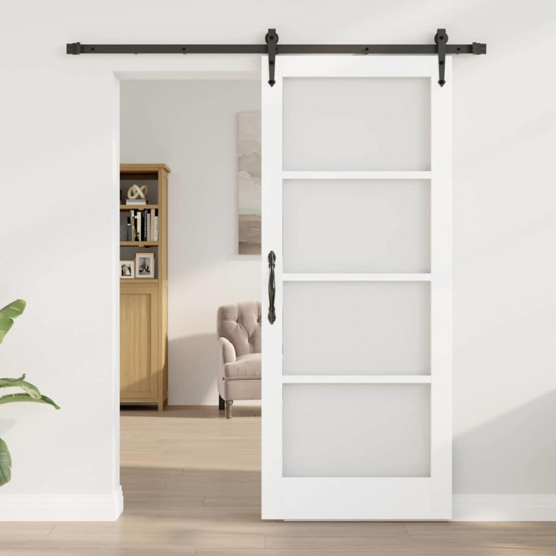 Drzwi przesuwne Biały 83 x 202 cm Lite drewno sosnowe i szkło