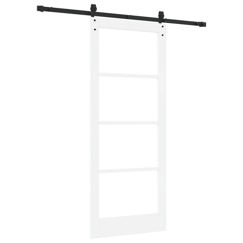 Drzwi przesuwne Biały 83 x 202 cm Lite drewno sosnowe i szkło