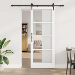 Drzwi przesuwne Biały 83 x 211 cm Lite drewno sosnowe i szkło
