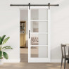 Drzwi przesuwne Biały 83 x 211 cm Lite drewno sosnowe i szkło