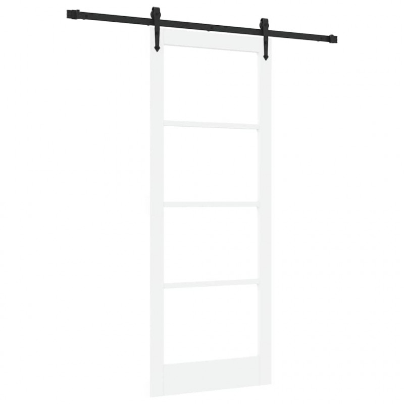Drzwi przesuwne Biały 83 x 211 cm Lite drewno sosnowe i szkło