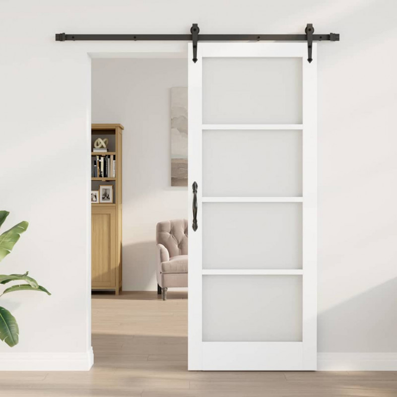 Drzwi przesuwne Biały 83 x 211 cm Lite drewno sosnowe i szkło