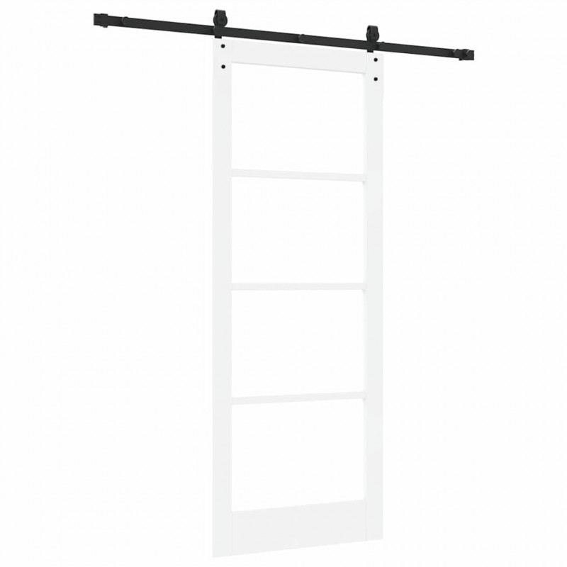 Drzwi przesuwne Biały 83 x 211 cm Lite drewno sosnowe i szkło