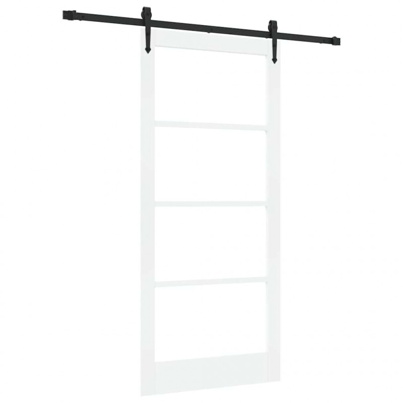 Drzwi przesuwne Biały 93 x 202 cm Lite drewno sosnowe i szkło