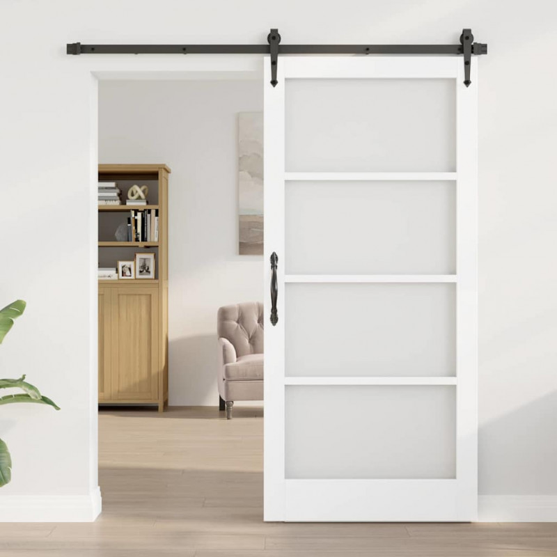 Drzwi przesuwne Biały 93 x 202 cm Lite drewno sosnowe i szkło