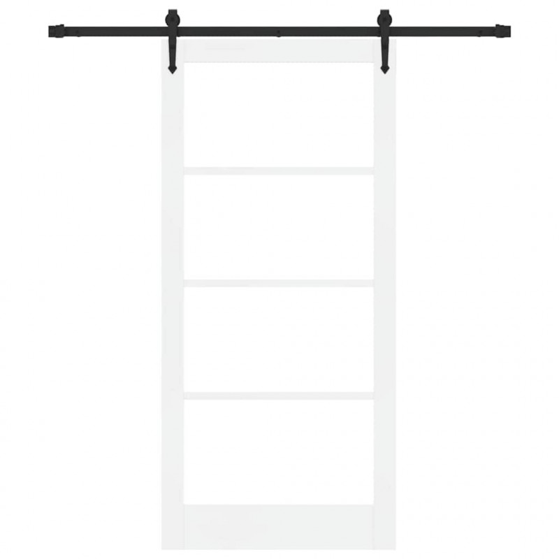 Drzwi przesuwne Biały 93 x 202 cm Lite drewno sosnowe i szkło