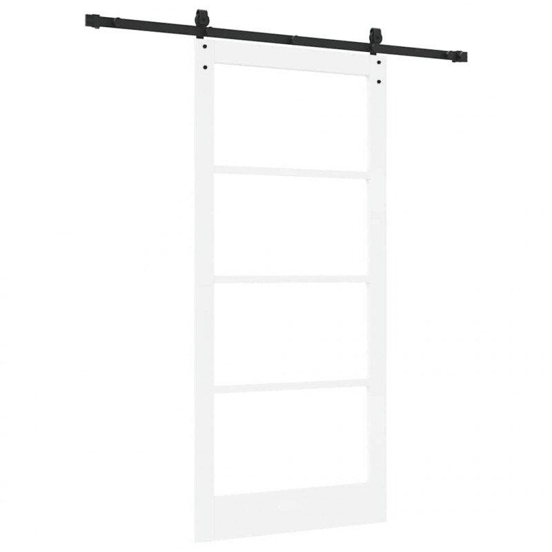 Drzwi przesuwne Biały 93 x 202 cm Lite drewno sosnowe i szkło
