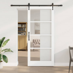Drzwi przesuwne Biały 93 x 211 cm Lite drewno sosnowe i szkło