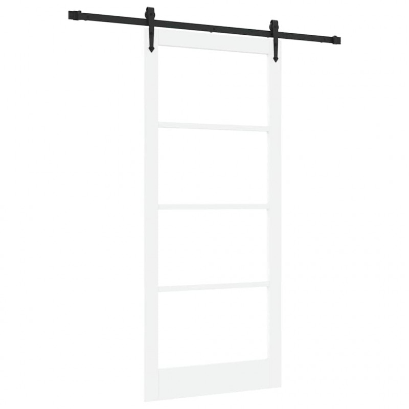 Drzwi przesuwne Biały 93 x 211 cm Lite drewno sosnowe i szkło