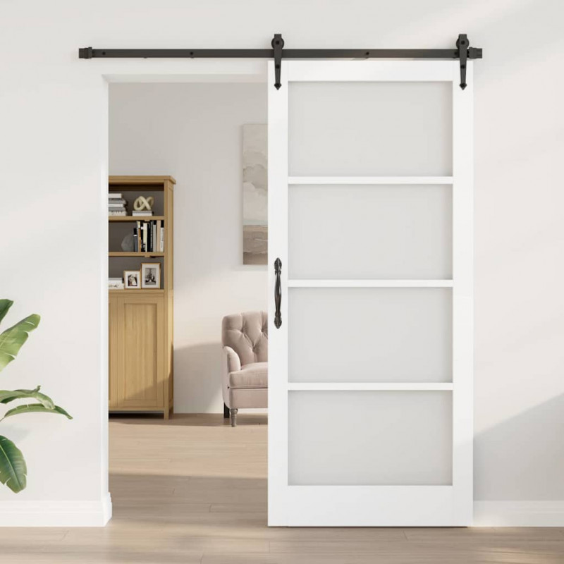 Drzwi przesuwne Biały 93 x 211 cm Lite drewno sosnowe i szkło