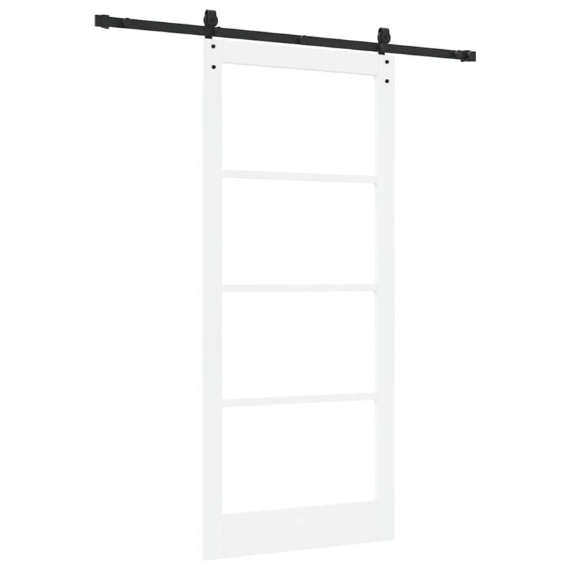 Drzwi przesuwne Biały 93 x 211 cm Lite drewno sosnowe i szkło