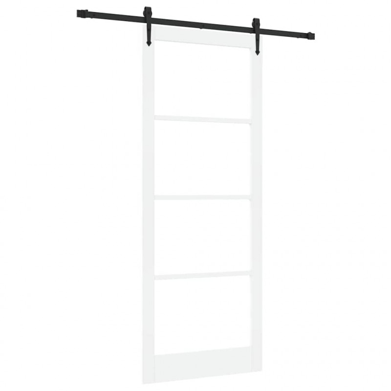 Drzwi przesuwne Biały 93 x 232 cm Lite drewno sosnowe i szkło
