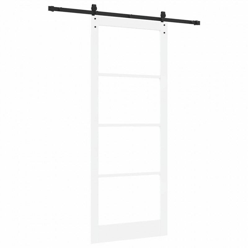 Drzwi przesuwne Biały 93 x 232 cm Lite drewno sosnowe i szkło