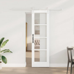 Drzwi przesuwne Biały 61 x 198,5 cm Lite drewno sosnowe i szkło