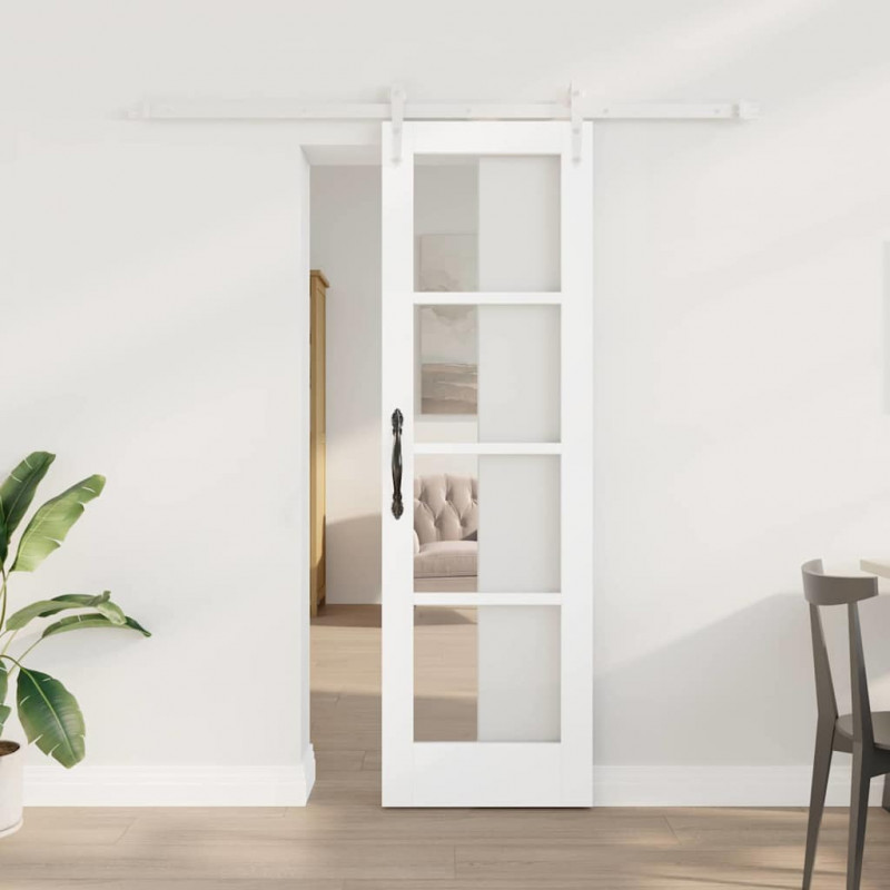 Drzwi przesuwne Biały 61 x 198,5 cm Lite drewno sosnowe i szkło