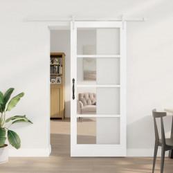 Drzwi przesuwne Biały 83 x 202 cm Lite drewno sosnowe i szkło