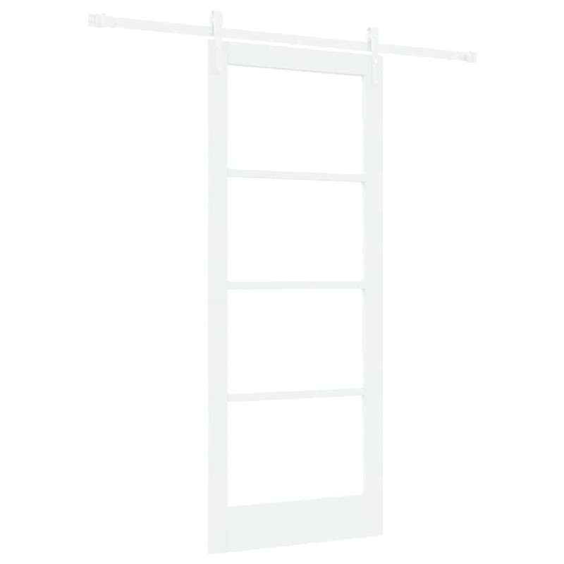 Drzwi przesuwne Biały 83 x 202 cm Lite drewno sosnowe i szkło