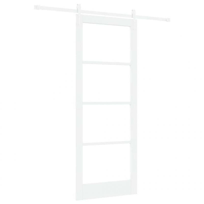 Drzwi przesuwne Biały 83 x 211 cm Lite drewno sosnowe i szkło