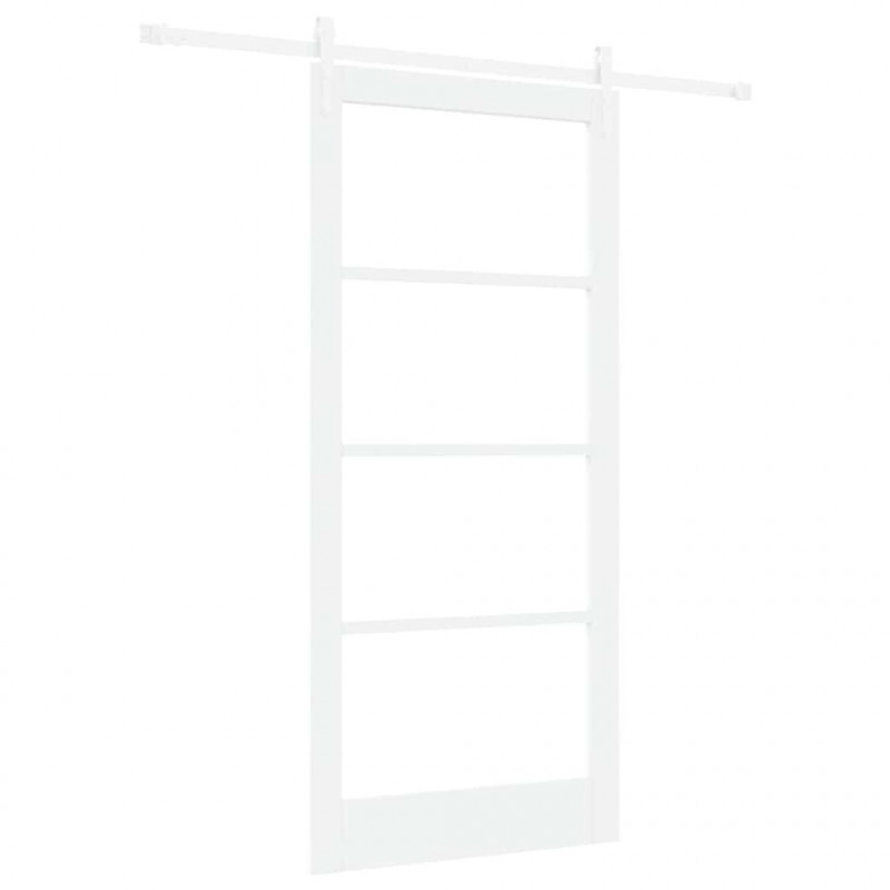 Drzwi przesuwne Biały 93 x 202 cm Lite drewno sosnowe i szkło