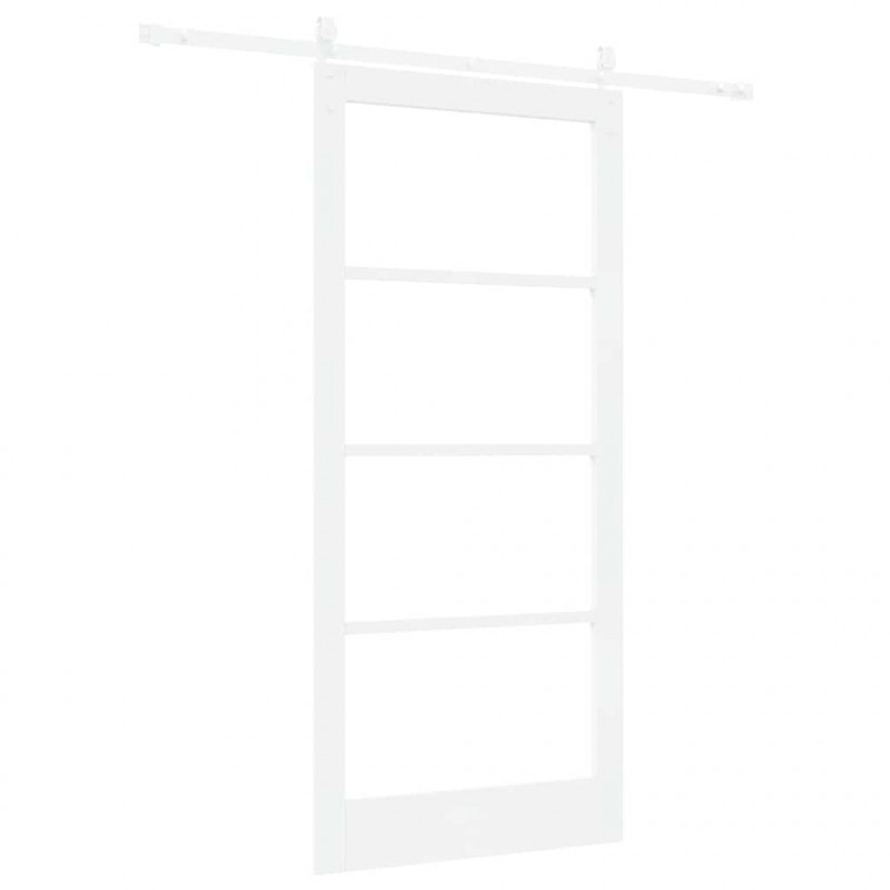 Drzwi przesuwne Biały 93 x 202 cm Lite drewno sosnowe i szkło