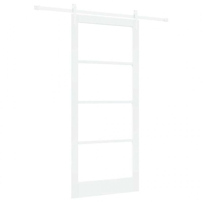 Drzwi przesuwne Biały 93 x 211 cm Lite drewno sosnowe i szkło