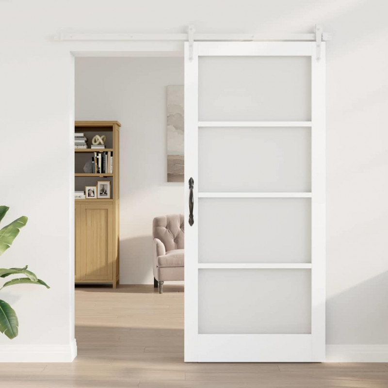 Drzwi przesuwne Biały 93 x 211 cm Lite drewno sosnowe i szkło