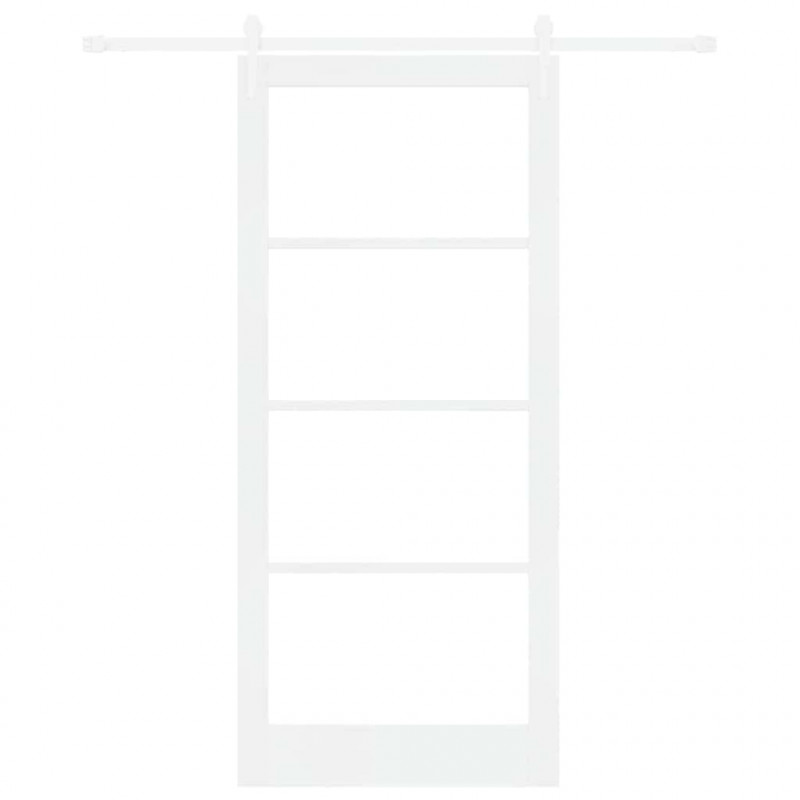 Drzwi przesuwne Biały 93 x 211 cm Lite drewno sosnowe i szkło