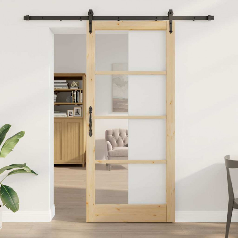 Drzwi przesuwne Naturalny i czarny 93 x 211 cm