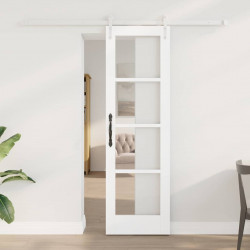 Drzwi przesuwne Biały 61 x 198,5 cm Lite drewno sosnowe i szkło