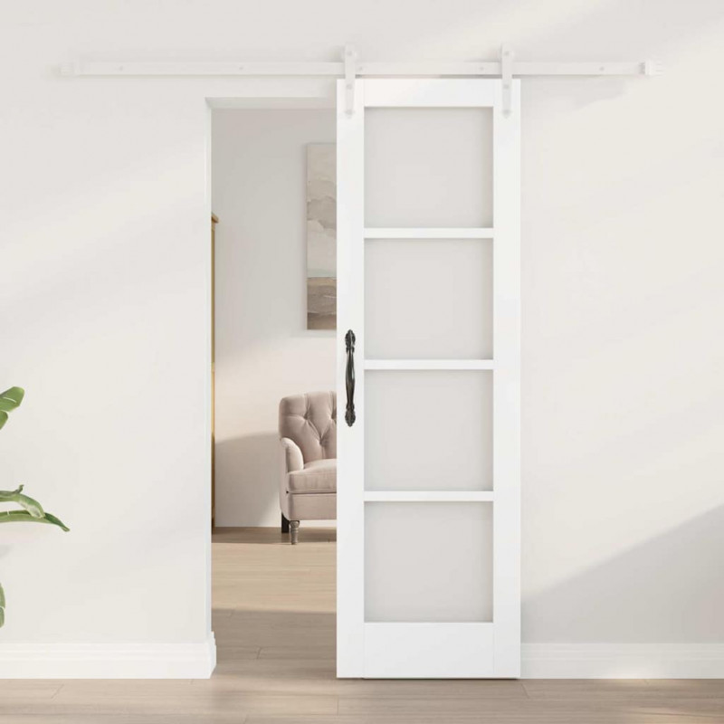 Drzwi przesuwne Biały 61 x 198,5 cm Lite drewno sosnowe i szkło