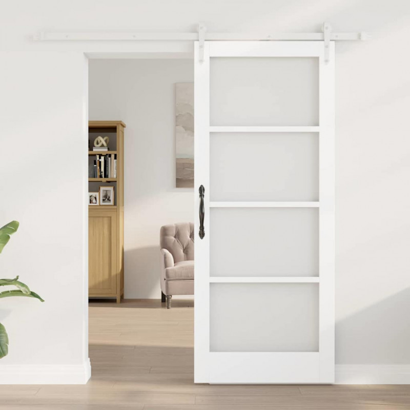 Drzwi przesuwne Biały 83 x 202 cm Lite drewno sosnowe i szkło