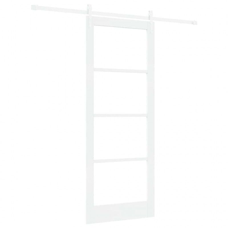 Drzwi przesuwne Biały 83 x 211 cm Lite drewno sosnowe i szkło
