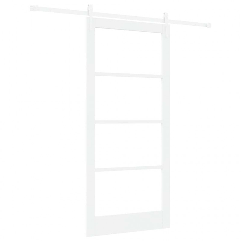 Drzwi przesuwne Biały 93 x 202 cm Lite drewno sosnowe i szkło
