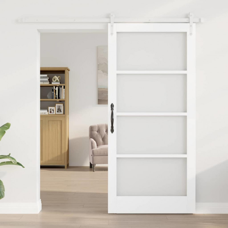 Drzwi przesuwne Biały 93 x 202 cm Lite drewno sosnowe i szkło