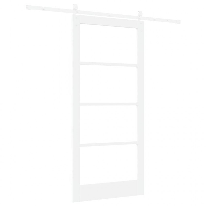 Drzwi przesuwne Biały 93 x 202 cm Lite drewno sosnowe i szkło