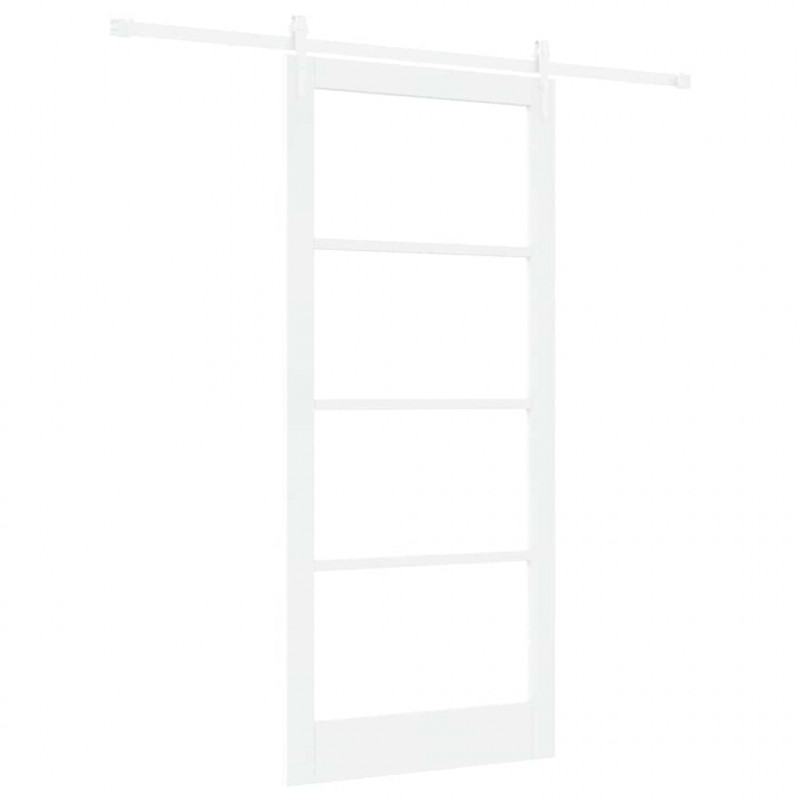 Drzwi przesuwne Biały 93 x 211 cm Lite drewno sosnowe i szkło