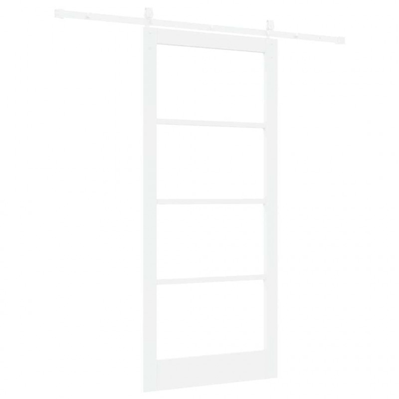 Drzwi przesuwne Biały 93 x 211 cm Lite drewno sosnowe i szkło