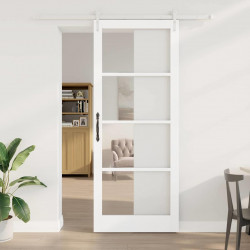 Drzwi przesuwne Biały 93 x 232 cm Lite drewno sosnowe i szkło