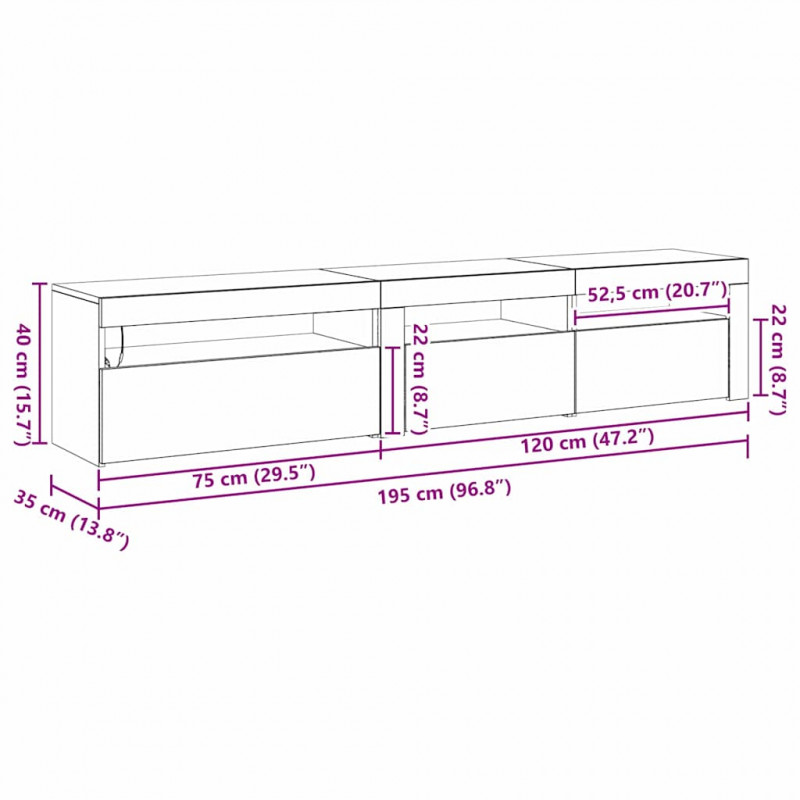Szafka pod telewizor 2 pcs Czarny Dąb 195 x 35 x 40 cm