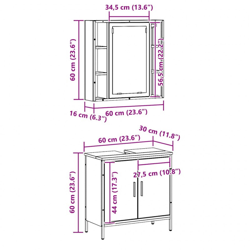Zestaw mebli łazienkowych 2 pcs Brązowy Materiał drewnopochodny