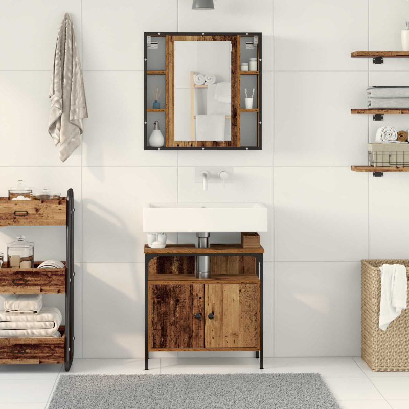 Zestaw mebli łazienkowych 2 pcs Brązowy Materiał drewnopochodny