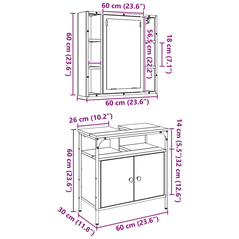 Zestaw mebli łazienkowych 2 pcs Brązowy Materiał drewnopochodny