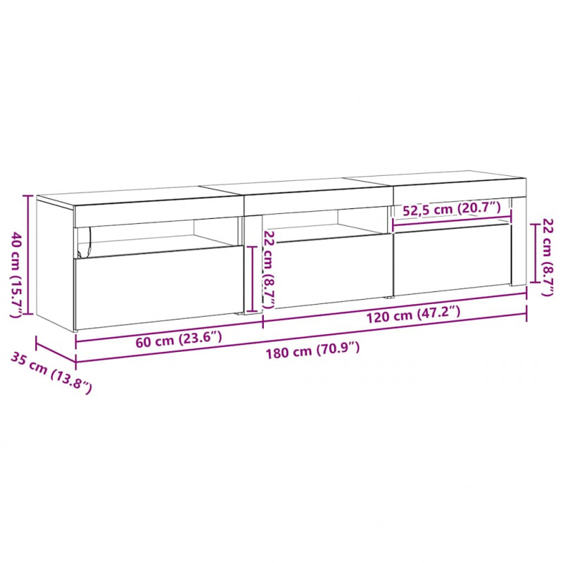 Szafka pod telewizor 2 pcs Czarny Dąb 180 x 35 x 40 cm