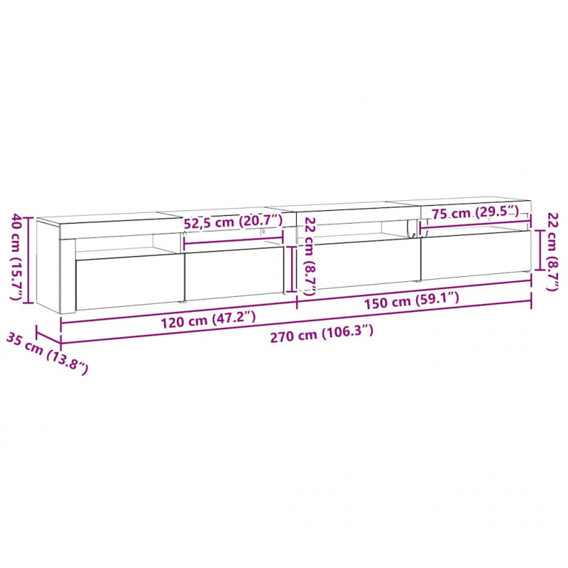 Zestaw szafek RTV 3 pcs Czarny Dąb 270 x 35 x 40 cm