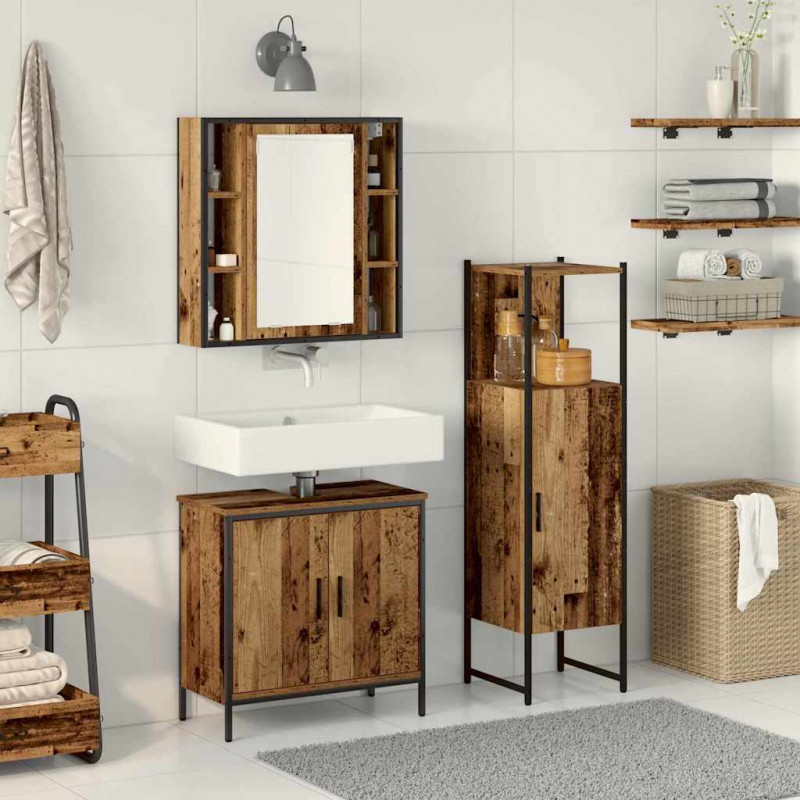 Zestaw mebli łazienkowych 3 pcs Brązowy Materiał drewnopochodny