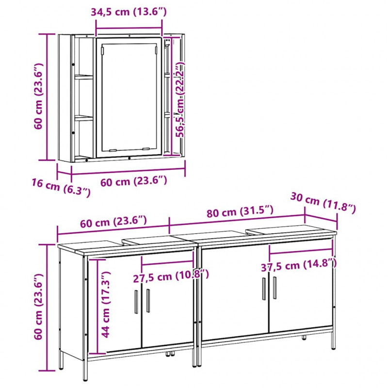 Zestaw mebli łazienkowych 3 pcs Brązowy Materiał drewnopochodny