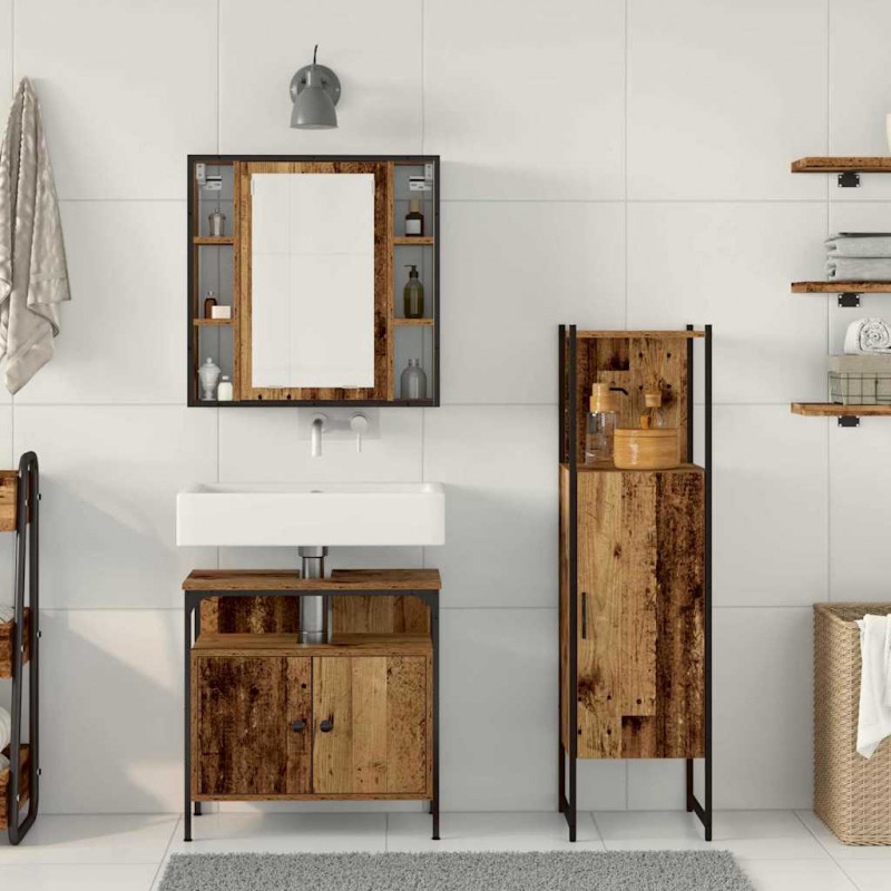 Zestaw mebli łazienkowych 3 pcs Brązowy Materiał drewnopochodny
