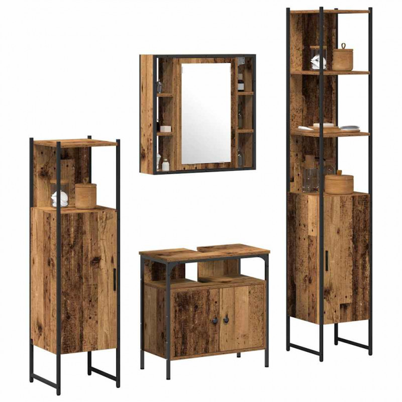 Zestaw mebli łazienkowych z półką z drzwiami 4 pcs Stare drewno