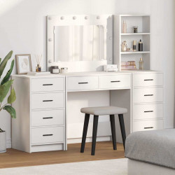 Toaletka z szufladą z półką 3 pcs Biały Materiał drewnopochodny