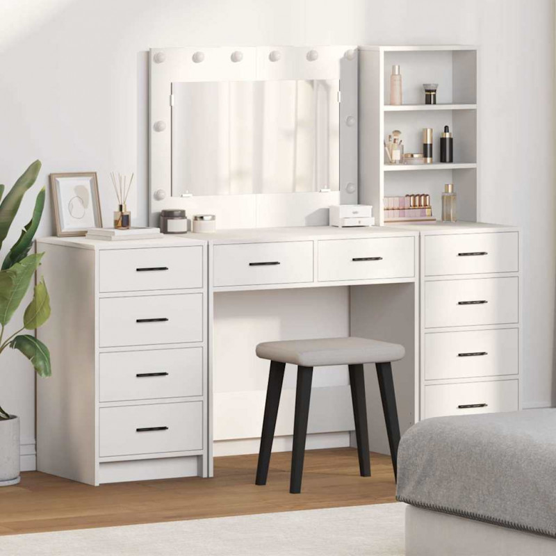 Toaletka z szufladą z półką 3 pcs Biały Materiał drewnopochodny